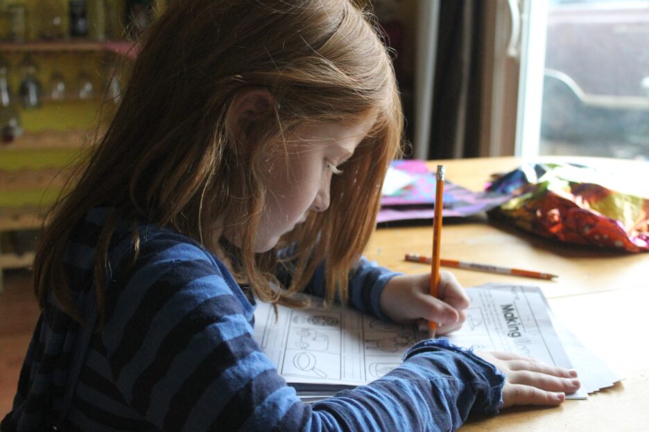 Young girl doing homework