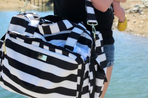 striped diaper bag